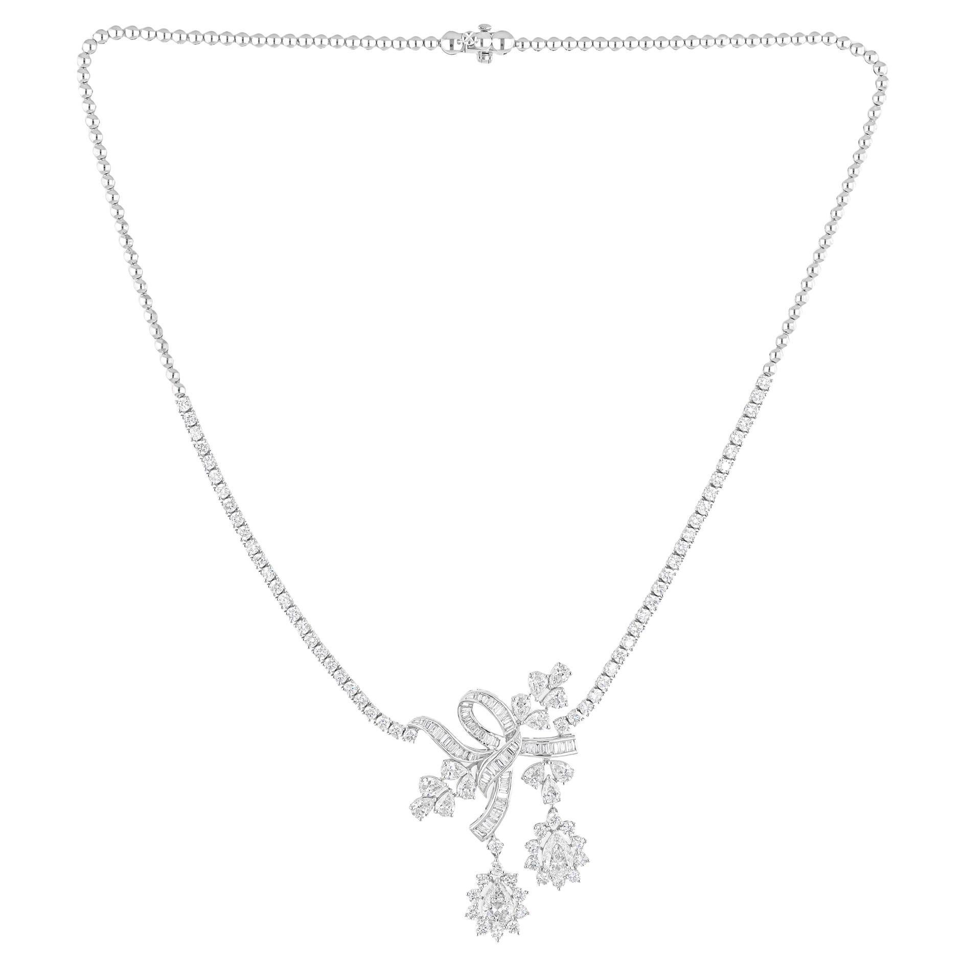 7,3 Carati SI Charity HI Color Diamante Fiore Collana Choker Oro Bianco 14 Carati