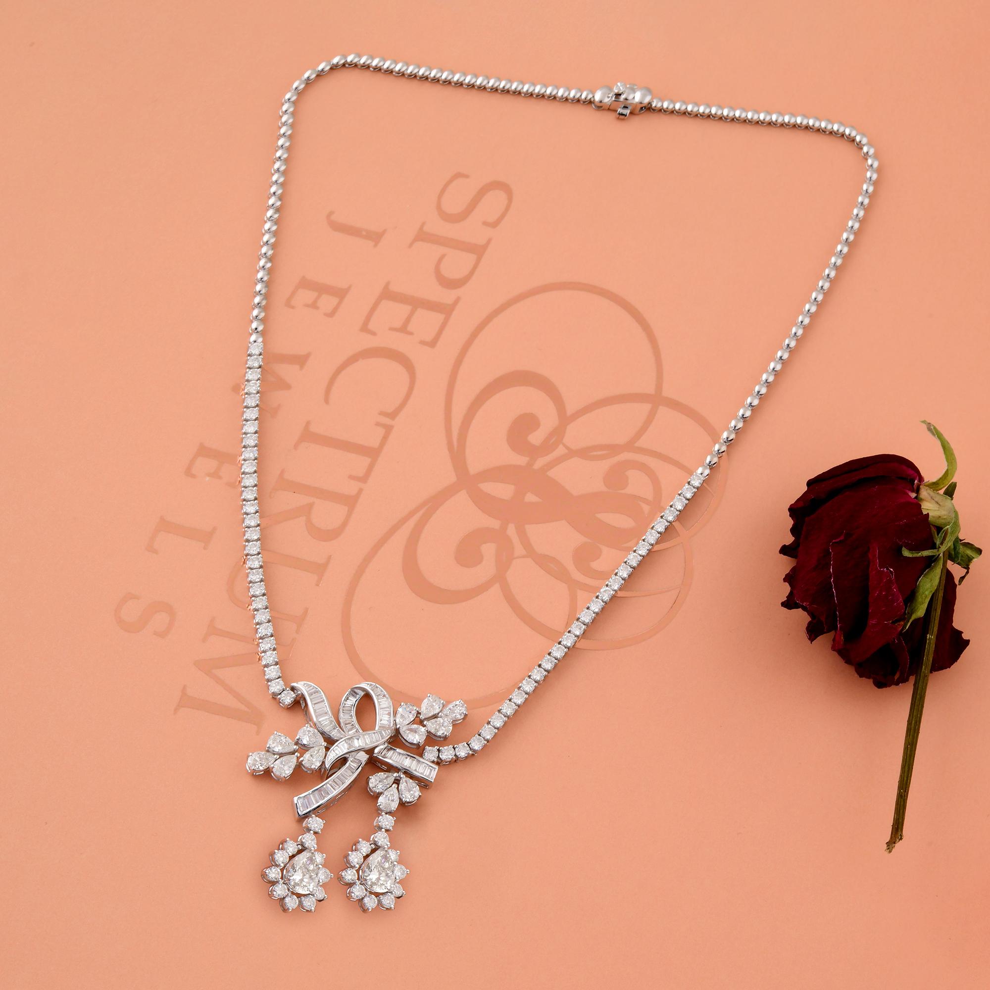Round Cut 7.3 Carat SI Clarity HI Color Diamond Flower Choker Necklace 18 Karat White Gold For Sale