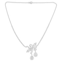 7.3 Carat SI Clarity HI Color Diamond Flower Choker Necklace 18 Karat White Gold