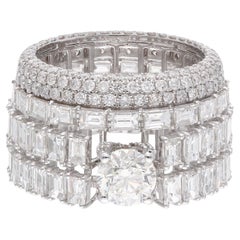 7.3 Carat SI Clarity HI Color Round Emerald Cut Diamond Ring 18 Karat White Gold