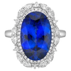 7.3 Carat Tanzanite and White Diamond Ring in 18 Karat White Gold