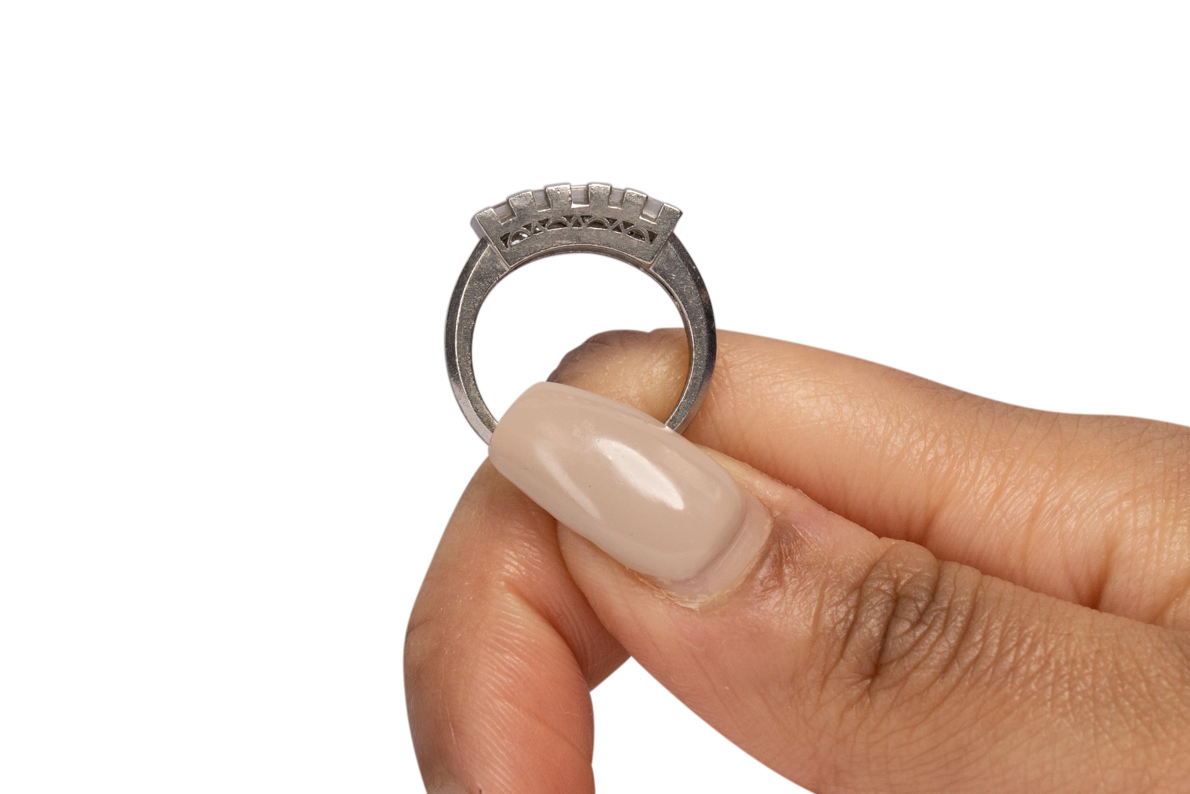 Women's .73 Carat Total Weight Art Deco Diamond Platinum Engagement Ring For Sale