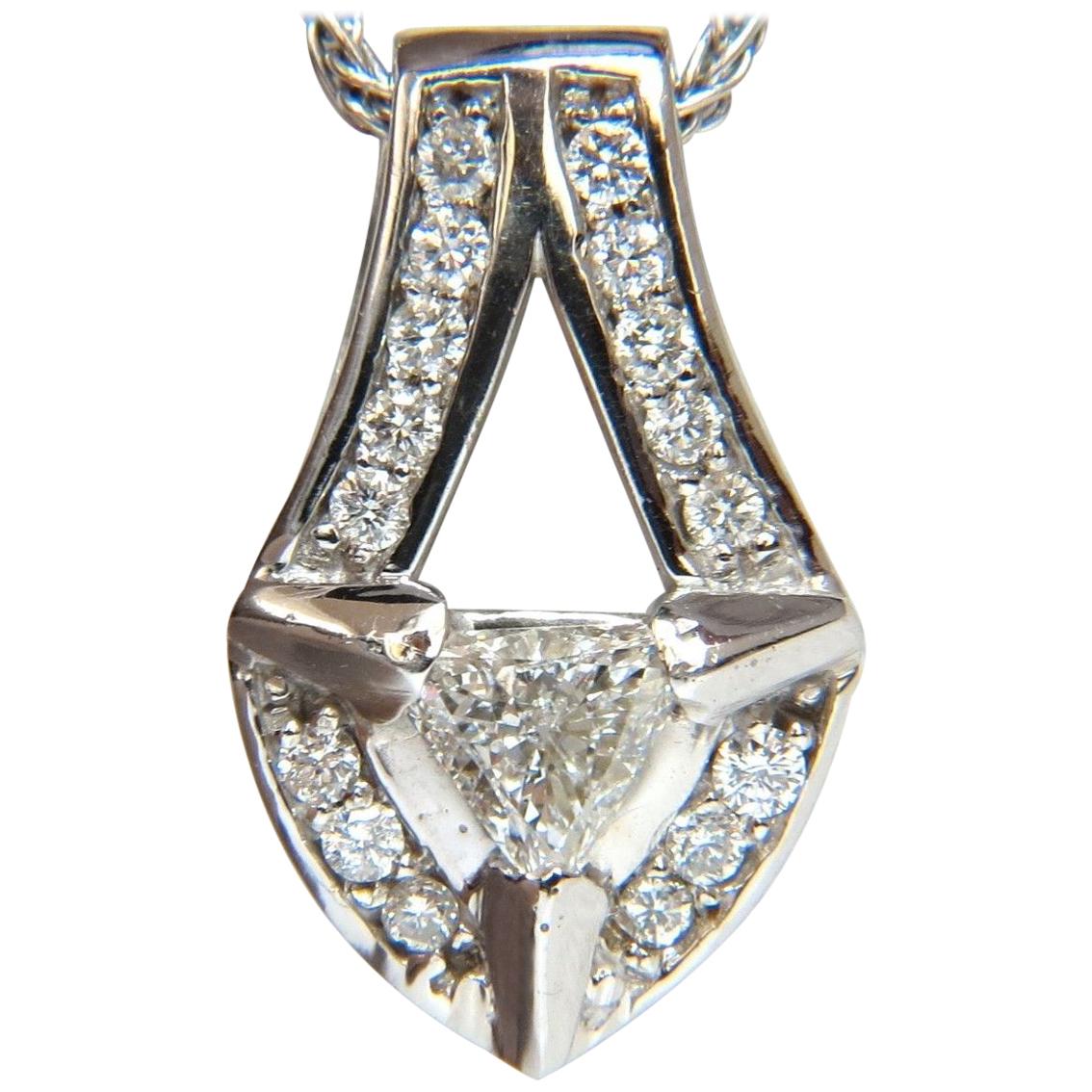 .73 Carat Trilliant Diamond Pendant 14 Karat Weave Chain Raised Shield Deco