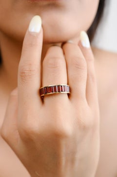 7.3 CT Garnet Gemstone Stacking Eternity Band Ring 18k Solid Yellow Gold