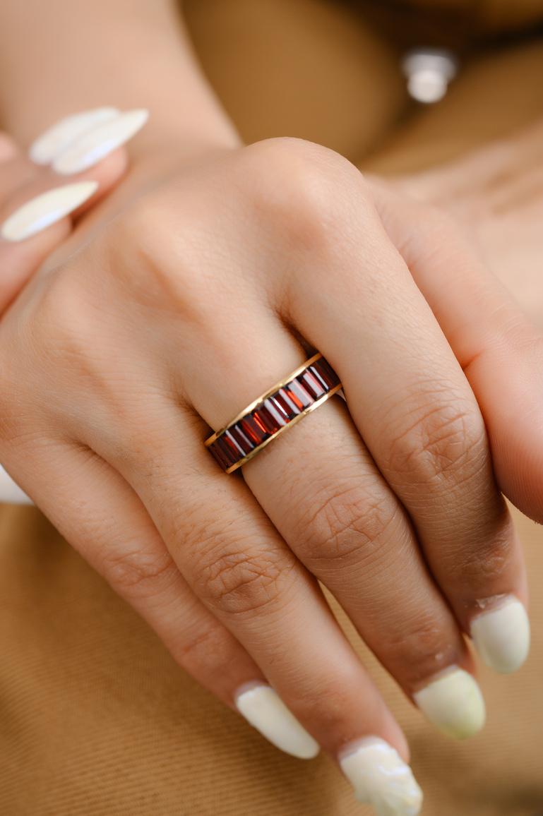For Sale:  7.3 CT Garnet Gemstone Stacking Eternity Band Ring 18k Solid Yellow Gold 4
