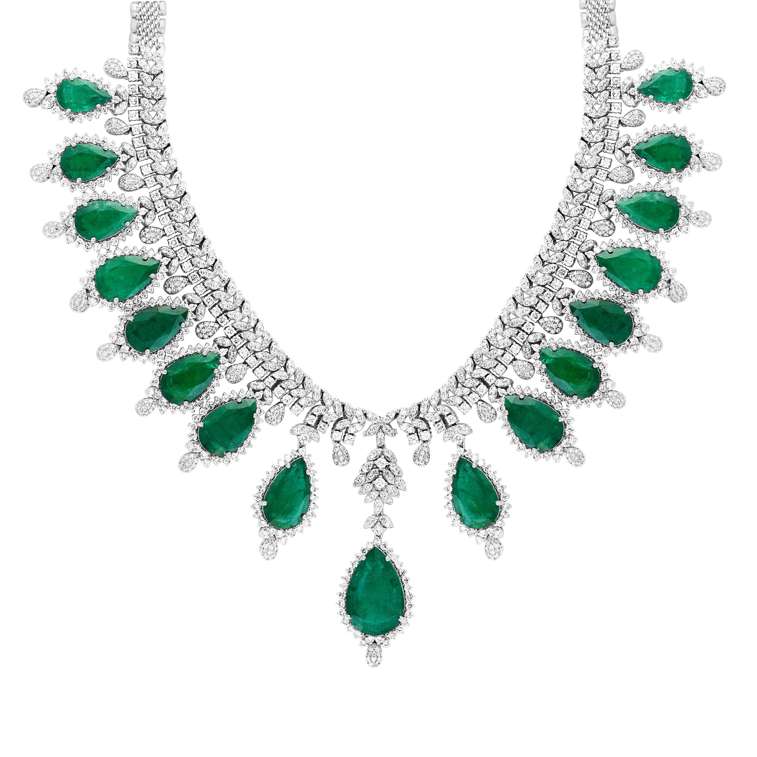emerald and diamond necklace and earring set