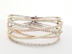 7.25 Carat 6 Row Flexible Bangle Tri-Color Gold 14 Karat