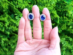 7.30 Carat Blue Ceylon Sapphire and 1.12 Carat Diamond 18k White Gold Earrings