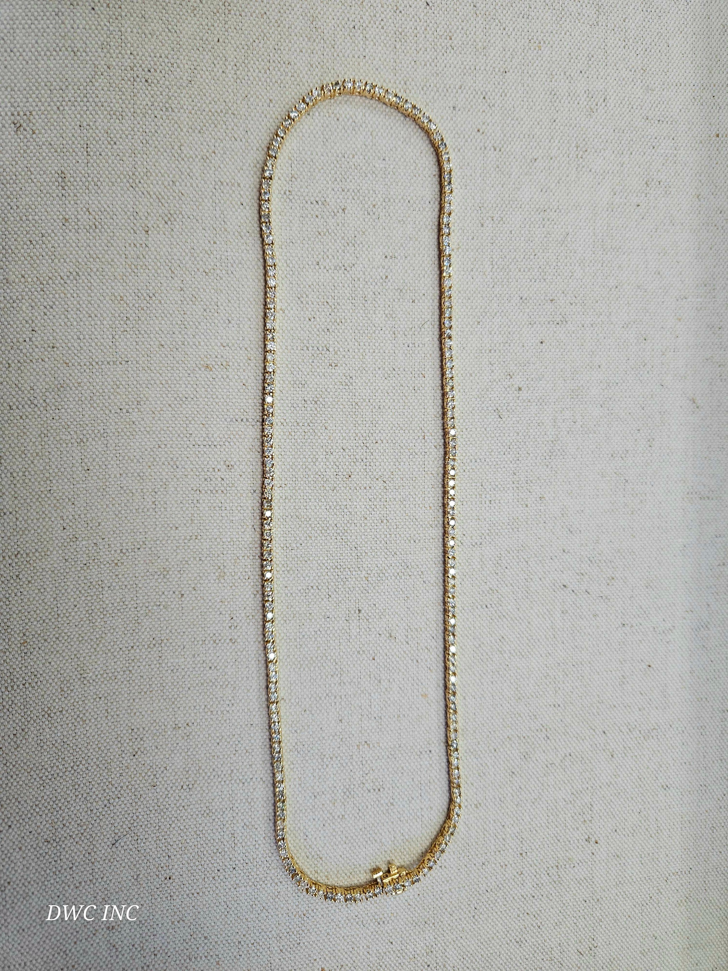 7,30 Karat Brillantschliff Diamant-Tennis-Halskette 14 Karat Gelbgold 18'' im Zustand „Neu“ im Angebot in Great Neck, NY