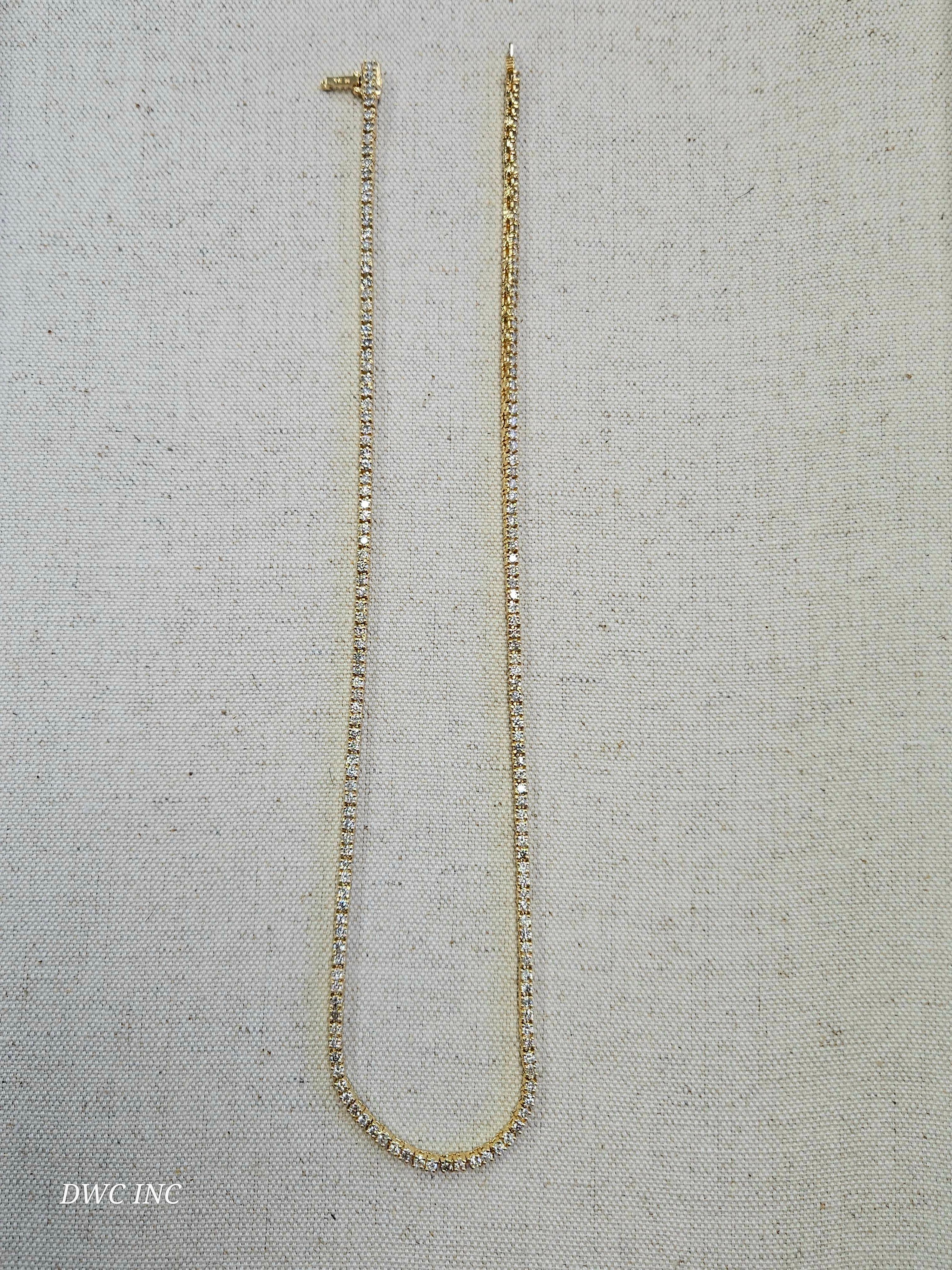 7,30 Karat Brillantschliff Diamant-Tennis-Halskette 14 Karat Gelbgold 18'' für Damen oder Herren im Angebot