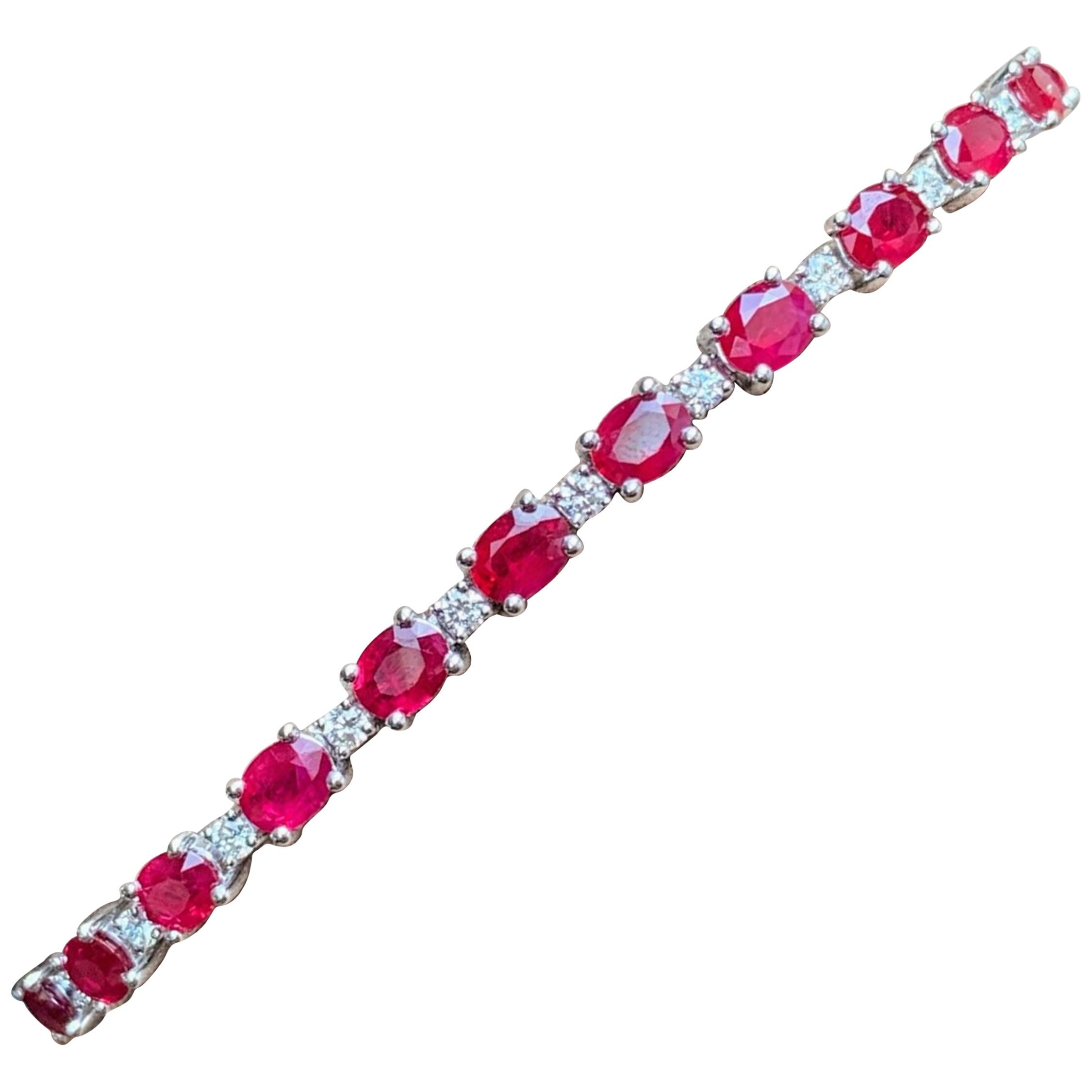 7.30 Carat Burma Rubies Diamond Tennis Bracelet