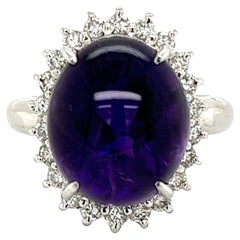 7.30 Carat Cabochon Amethyst and Diamond Platinum Cocktail Ring