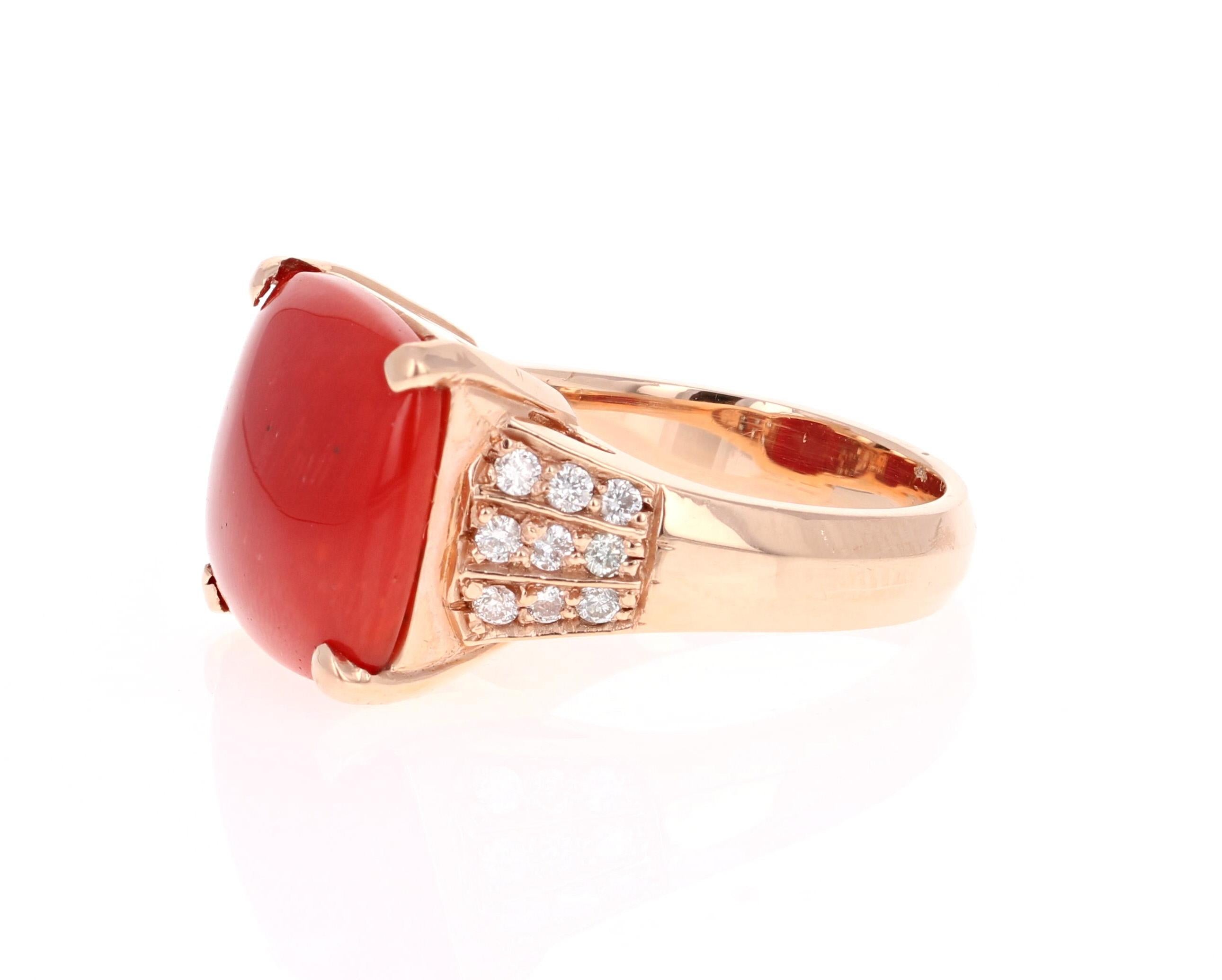 Modern 7.30 Carat Coral and Diamond Rose Gold Cocktail Ring