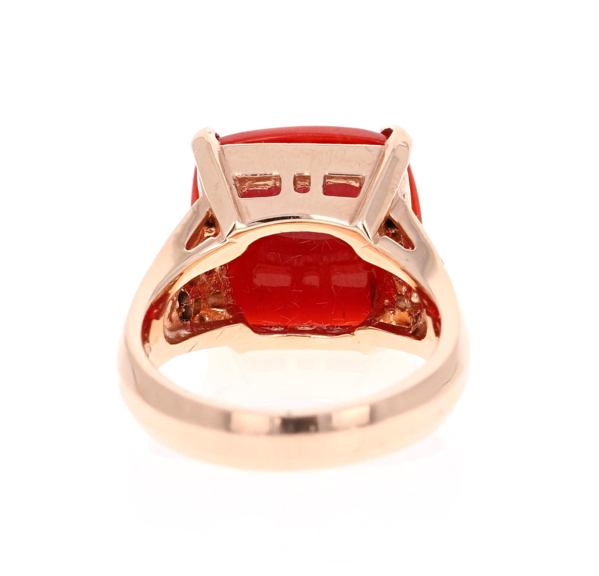 Cushion Cut 7.30 Carat Coral and Diamond Rose Gold Cocktail Ring