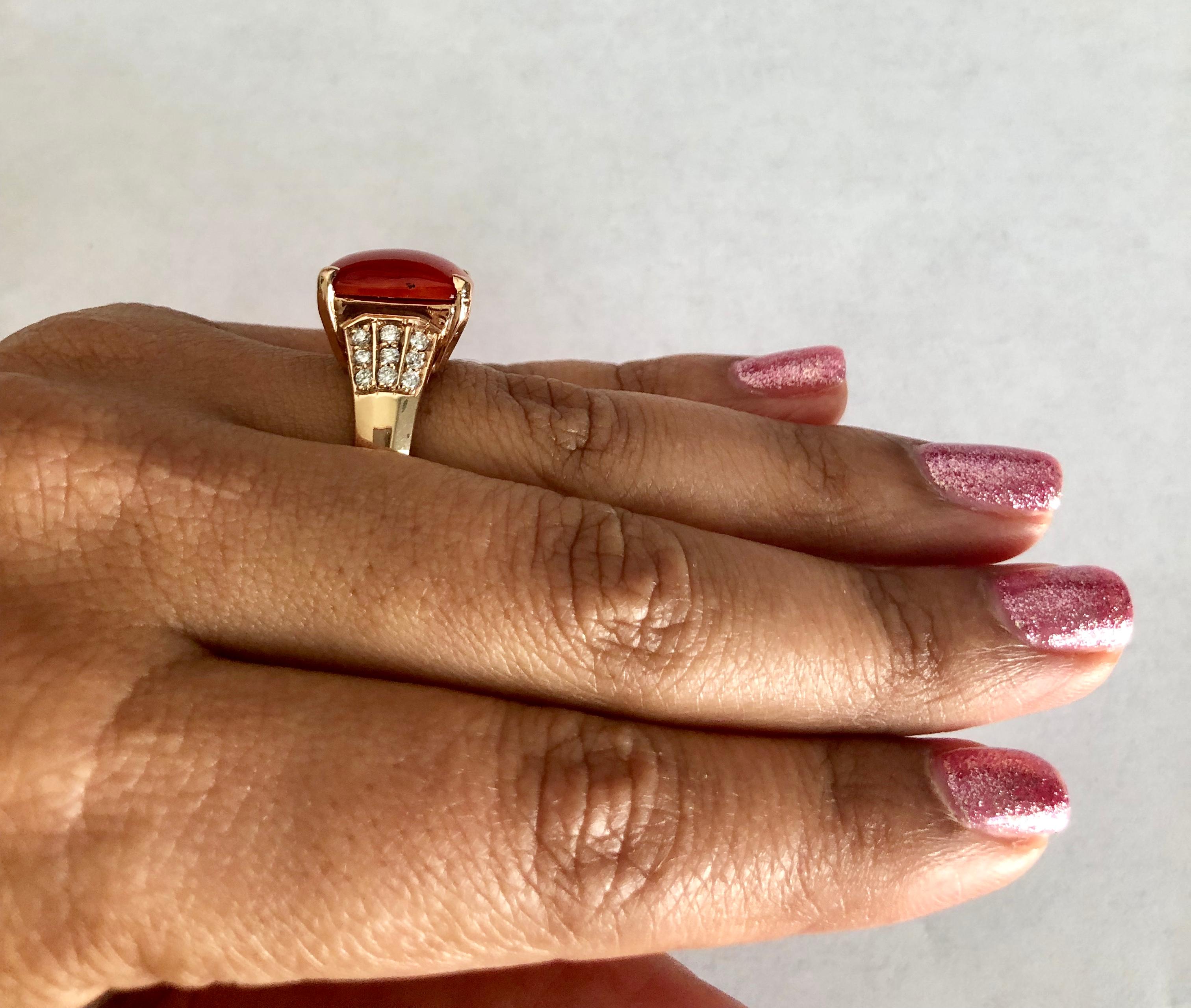 7.30 Carat Coral and Diamond Rose Gold Cocktail Ring In New Condition In Los Angeles, CA