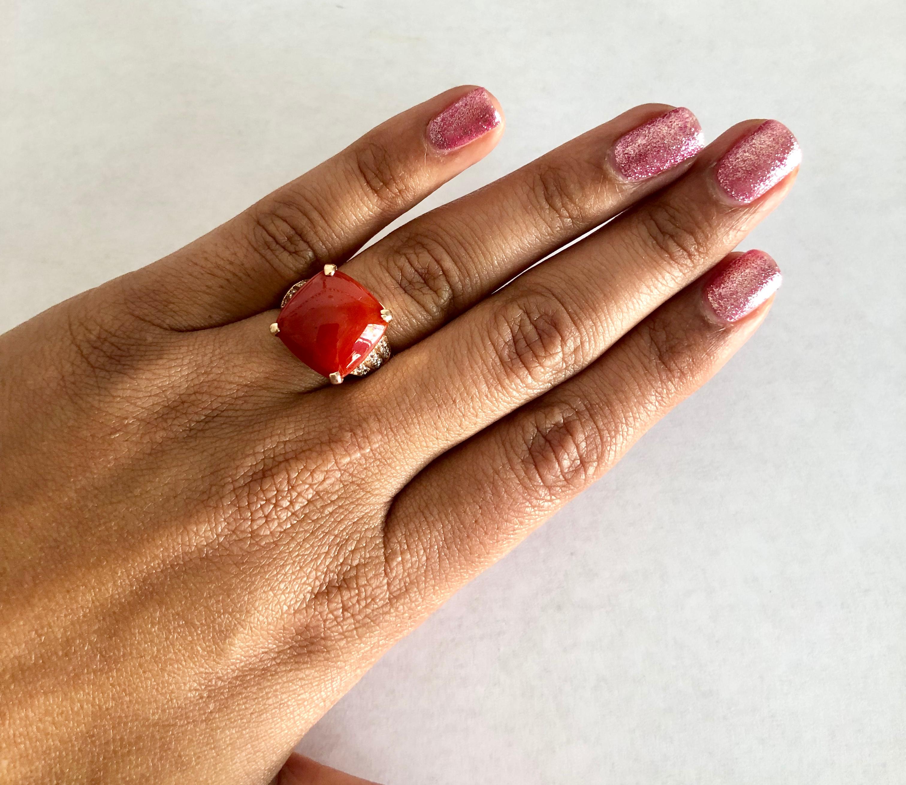 Women's 7.30 Carat Coral and Diamond Rose Gold Cocktail Ring
