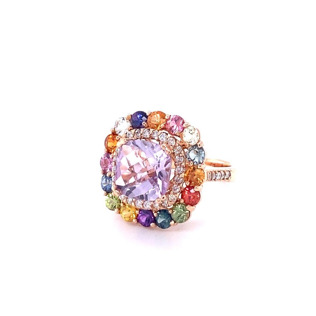 Amethyst, Multi-Colored Sapphires and Diamond Cocktail Ring!   A beautiful and sparkly combination of colorful beauty!

This one of a kind piece has been carefully designed and curated by our in house designer!

This ring has a vibrant Cushion Cut