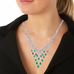7.30 Carat Diamond Emerald 14 Karat White Gold Statement Necklace