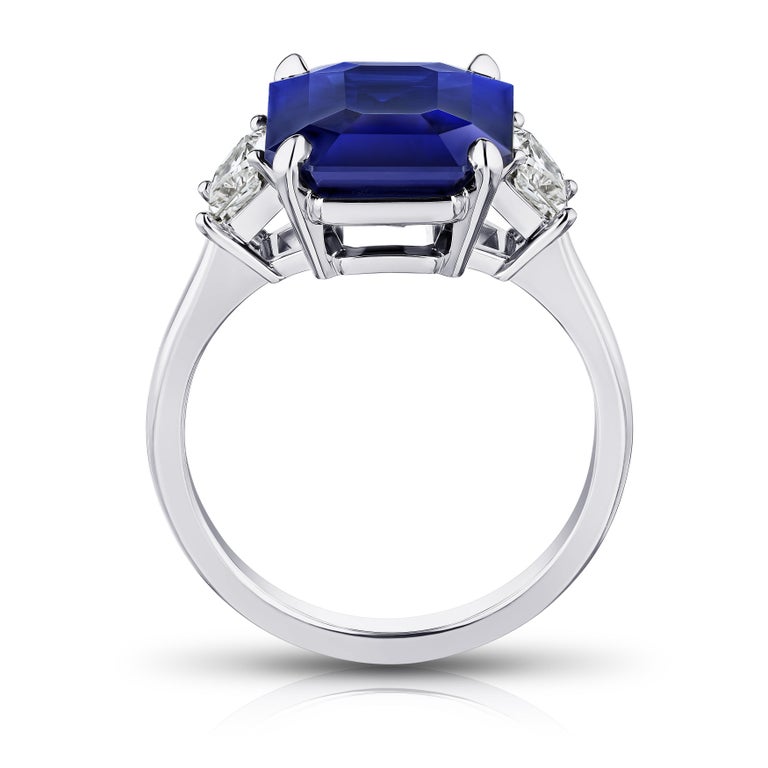 7.30 Carat Emerald Cut Blue Sapphire and Diamond Ring at 1stDibs