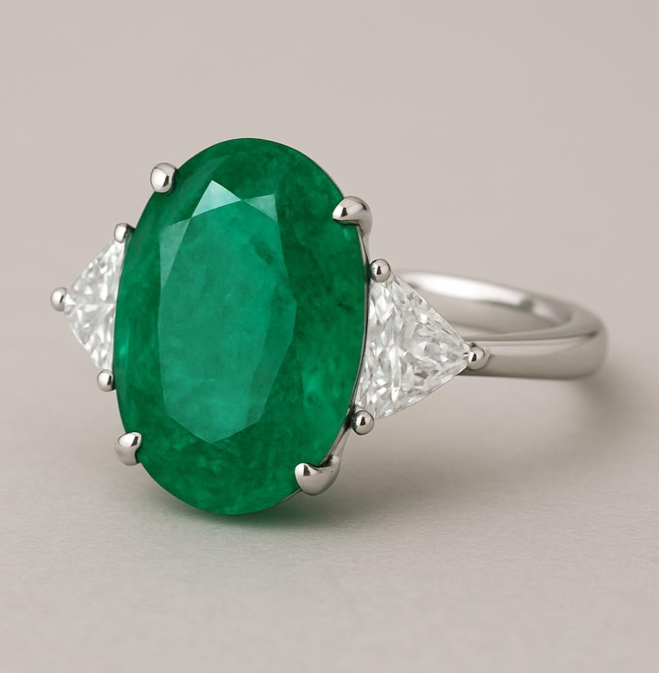 7.30 Carat Insignificant Natural Green Oval Emerald Cocktail Ring In New Condition For Sale In Chicago, IL