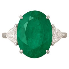 7.30 Carat Insignificant Natural Green Oval Emerald Cocktail Ring