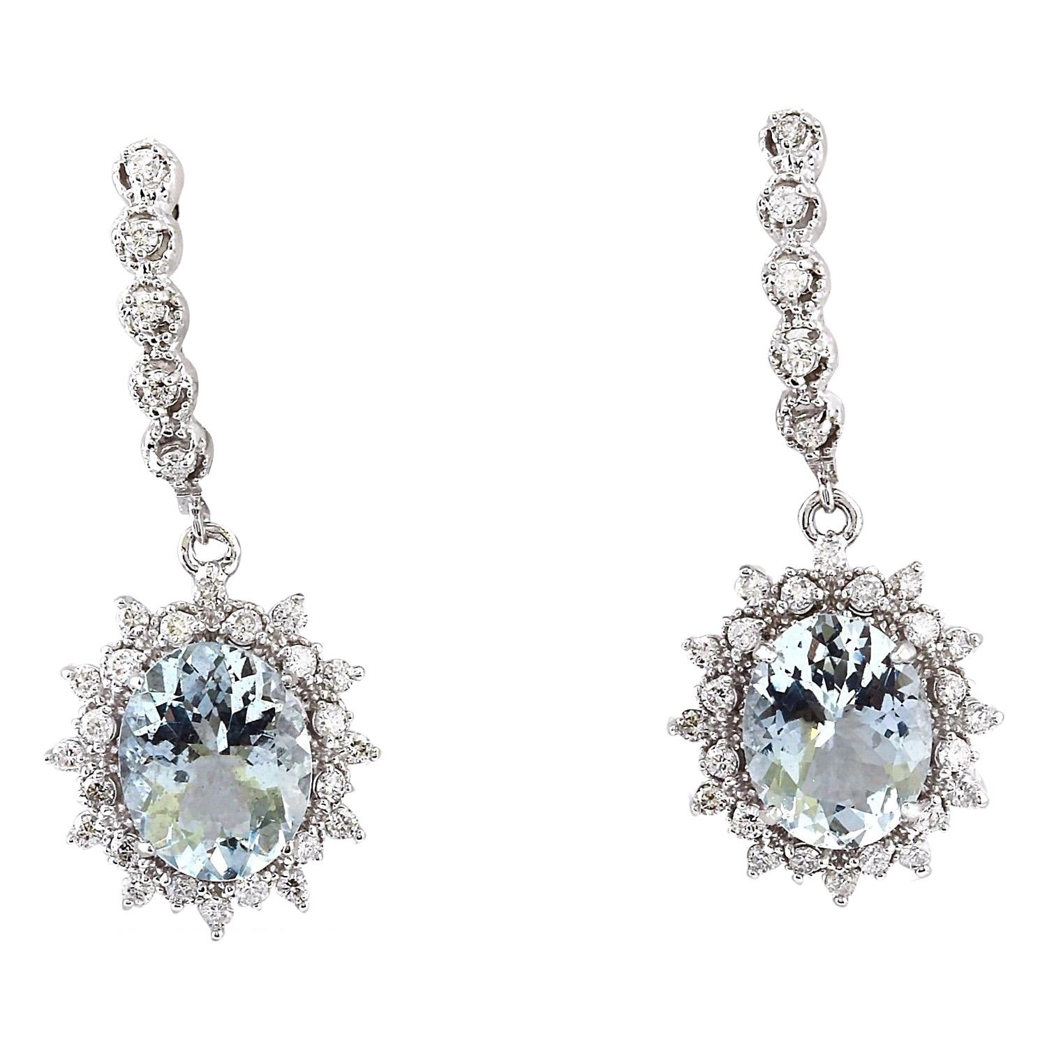 7.30 Carat Natural Aquamarine 14K Solid White Gold Diamond Earrings
 Item Type: Earrings
 Item Style: Drop
 Item Length: 1.4 in
 Material: 14K White Gold
 Mainstone: Aquamarine
 Stone Color: Blue
 Stone Weight: 5.80 Carat
 Stone Shape: Oval
 Stone