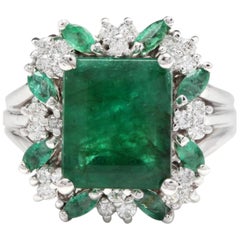 Bague en or blanc massif 14 carats avec émeraude naturelle de 7,30 carats et diamants