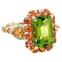 7.30 Carat Peridot Sapphire and Diamond 14 Karat Yellow Gold Cocktail Ring