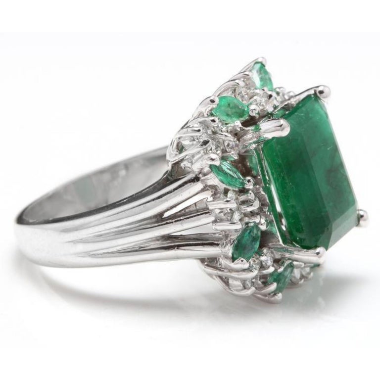 7.30 Carat Natural Emerald and Diamond 14 Karat Solid White Gold Ring ...