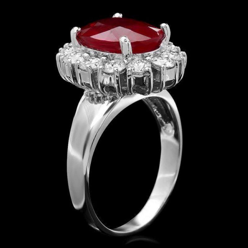 7.30 Carats Natural Red Ruby and Diamond 14K Solid White Gold Ring

Total Red Ruby Weight is: Approx. 6.00 Carats

Ruby Measures: Approx. 11.00 x 9 mm

Ruby treatment: Fracture Filling

Natural Round Diamonds Weight: Approx. 1.30 Carats (color G-H /