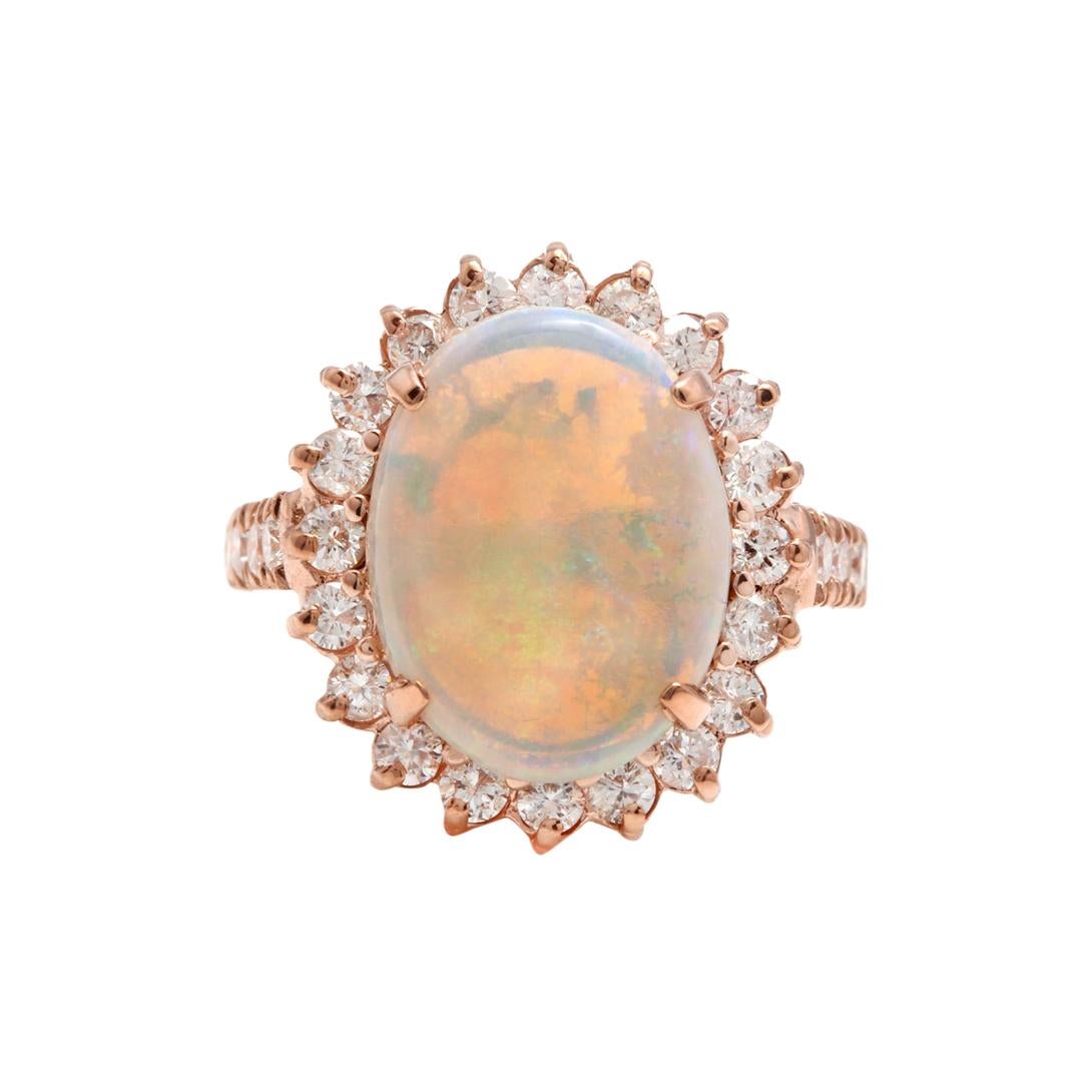 7.10 Ct Natural Impressive Australian Opal and Diamond 14 Karat Solid Gold Ring For Sale