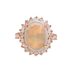 7.10 Ct Natural Impressive Australian Opal and Diamond 14 Karat Solid Gold Ring