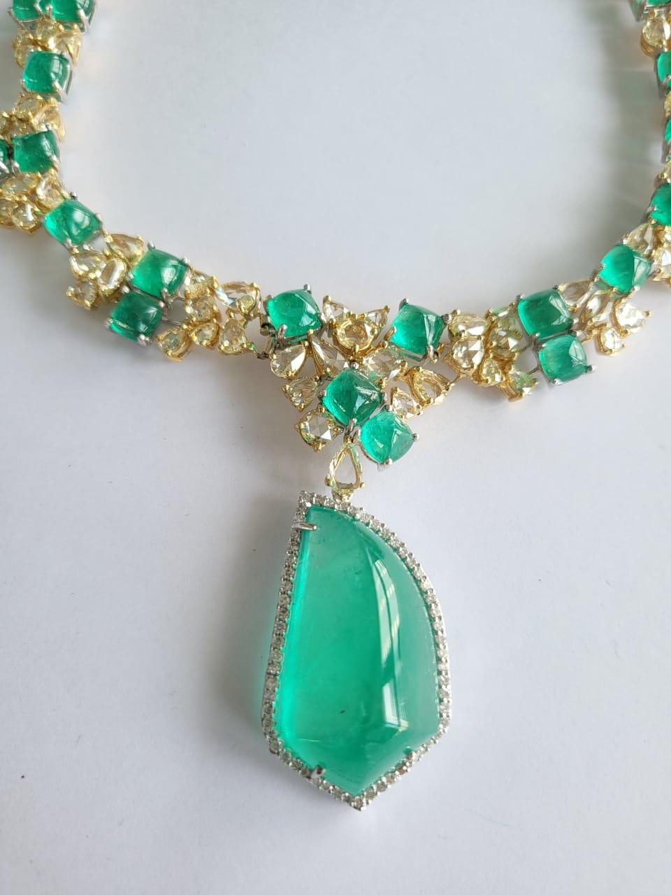 73.04 Carats Columbian Emerald Sugarloafs & Yellow Diamonds Choker Drop Necklace 1