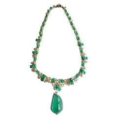 73.04 Carats Columbian Emerald Sugarloafs & Yellow Diamonds Choker Drop Necklace