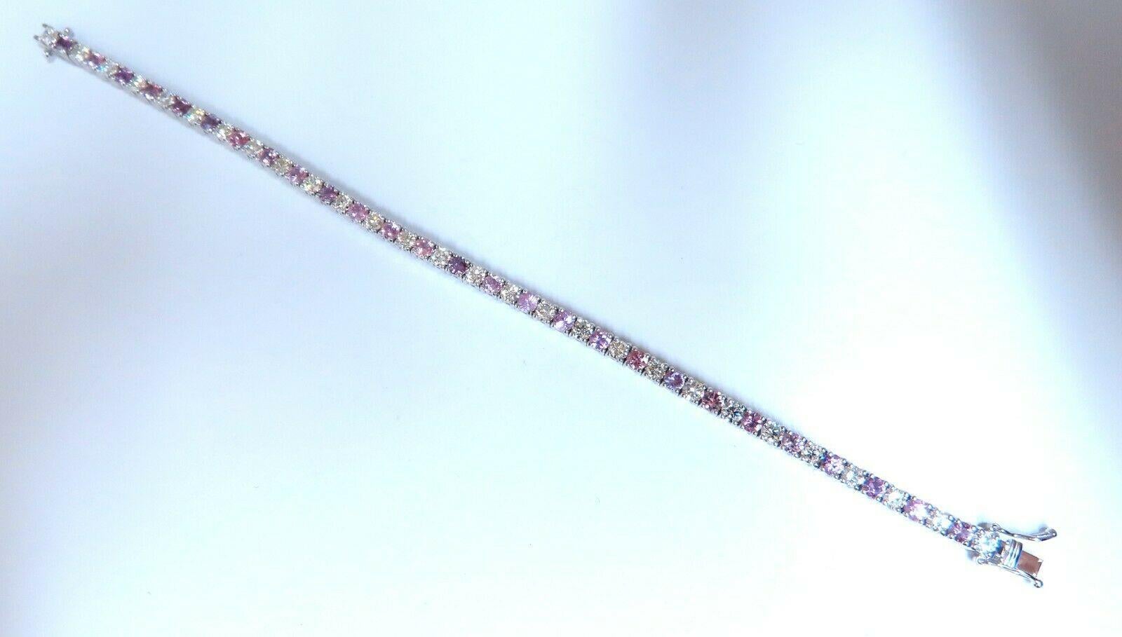 Bracelet tennis en or 14 carats avec diamants et saphir rose naturel de 7,30 carats Unisexe en vente