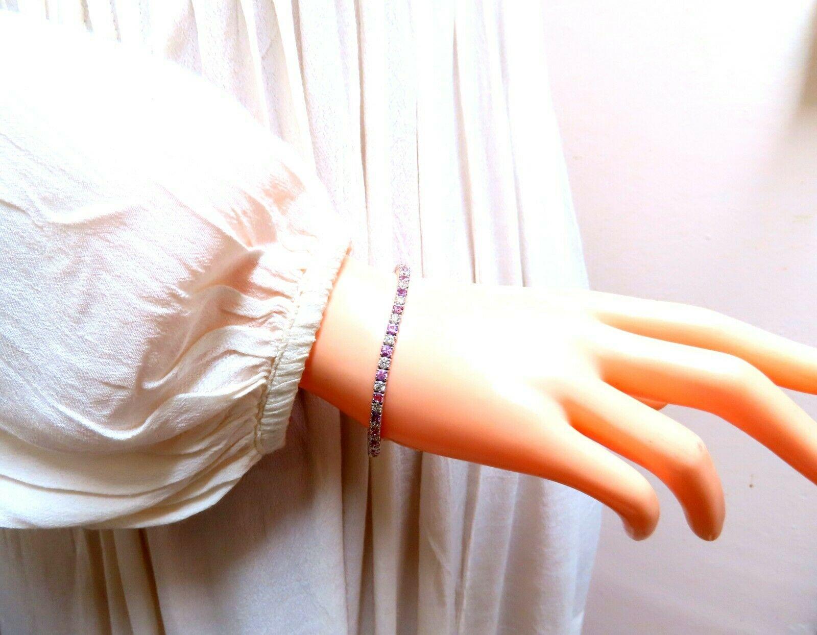 Bracelet tennis en or 14 carats avec diamants et saphir rose naturel de 7,30 carats en vente 1
