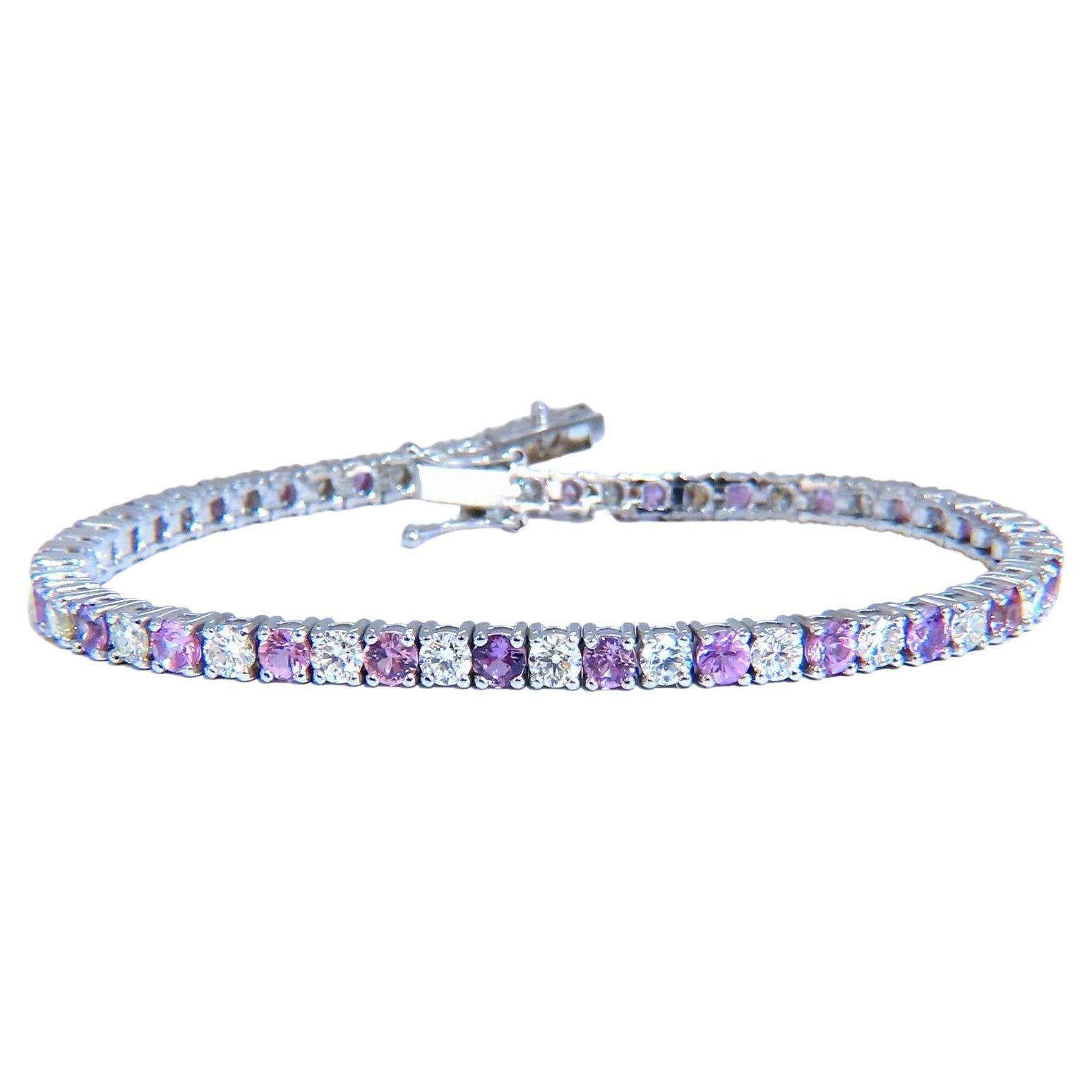 7.30ct Natürlicher rosa Saphir Diamant-Armband 14kt G/Vs Tennis