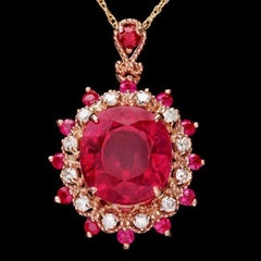 7.30Ct Natural Red Ruby and Diamond 14K Solid Rose Gold Pendant