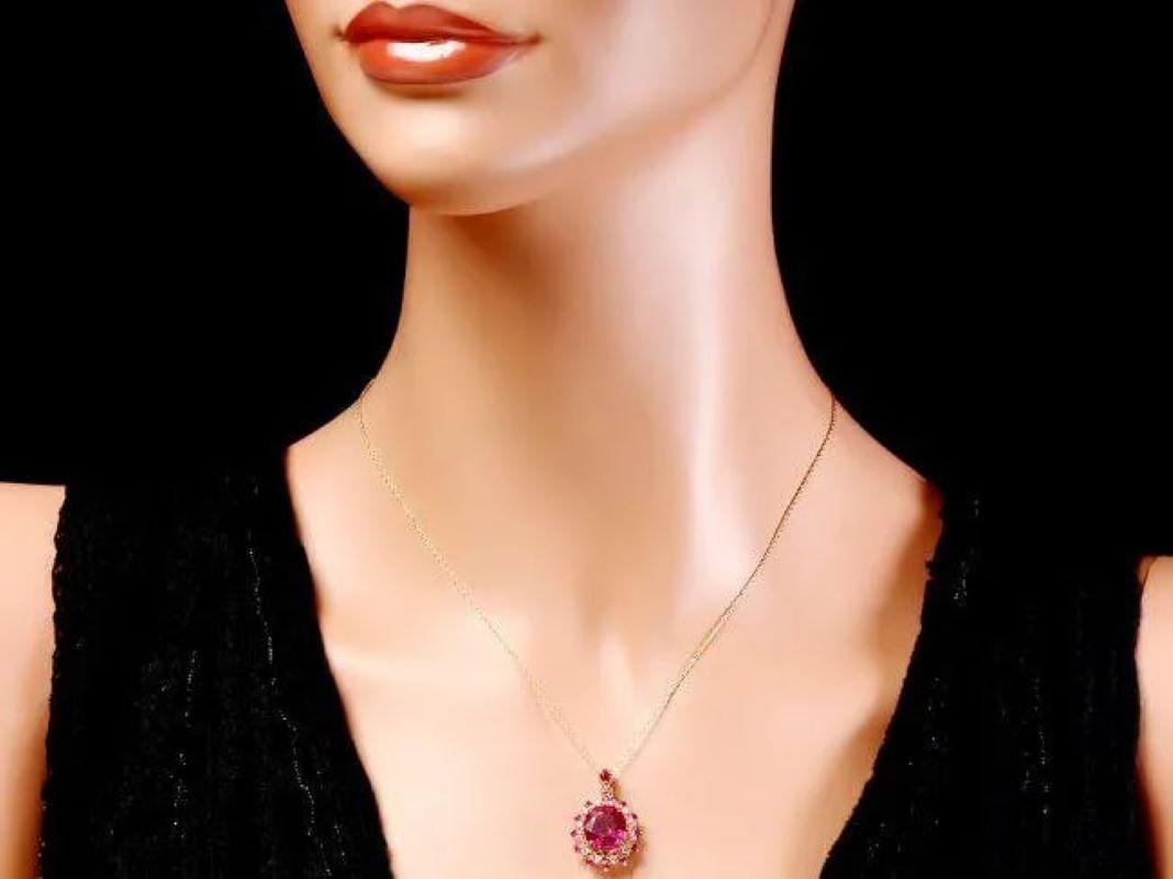 7.30Ct Natural Red Ruby and Diamond 14K Solid Rose Gold Pendant In New Condition For Sale In Los Angeles, CA