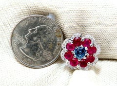 7.30 Quilates Rubí Natural Zafiro Diamante Cluster Pendientes Clip Cocktail 14 Kilates