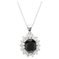 Collana in oro bianco massiccio 14K con zaffiro naturale e diamante da 7,30 carati