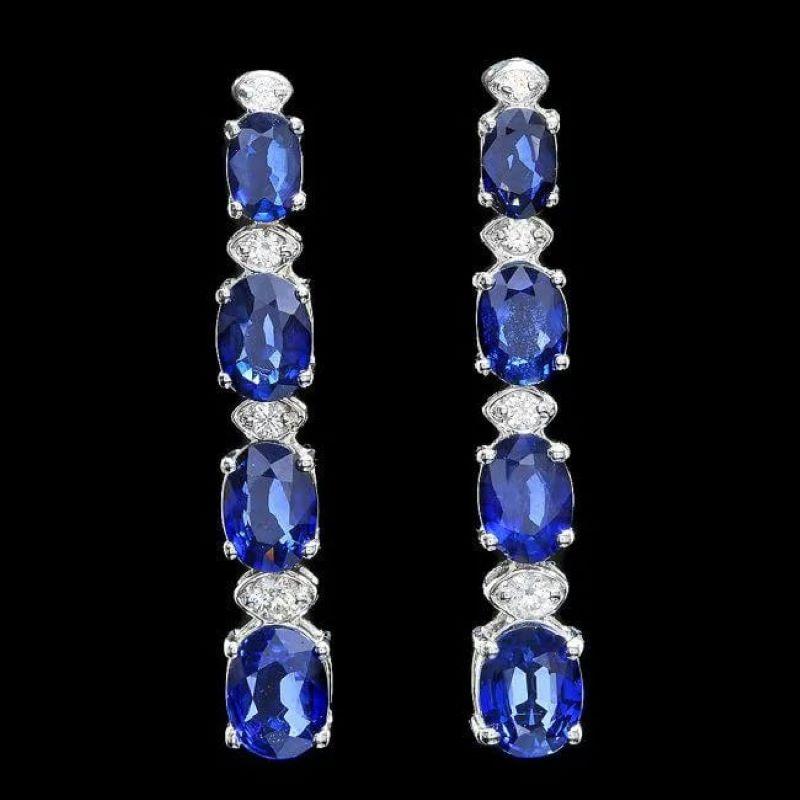 Mixed Cut 7.30Ct Natural Sapphire and Diamond 14K White Gold Earrings For Sale