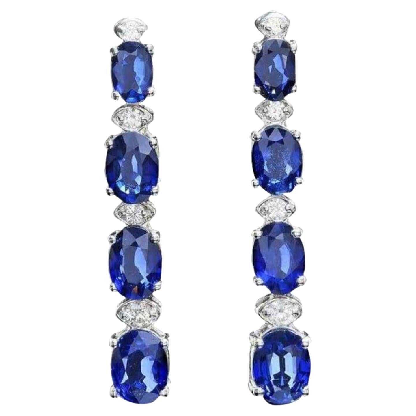 Boucles d'oreilles en or blanc 14 carats avec saphir naturel de 7,30 carats et diamants