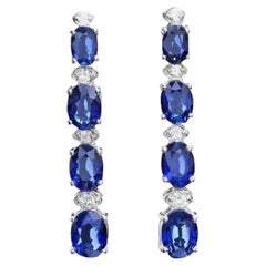 7.30Ct Natural Sapphire and Diamond 14K White Gold Earrings