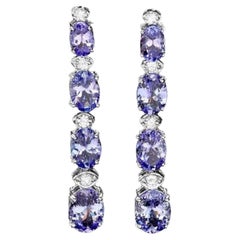 7.30ct Natural Tanzanite and Diamond 14K Solid White Gold Earrings