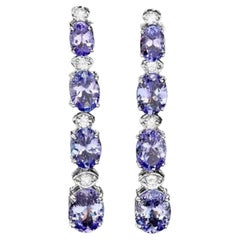 Boucles d'oreilles en or blanc massif 14 carats avec tanzanite naturelle de 7,30 carats et diamants