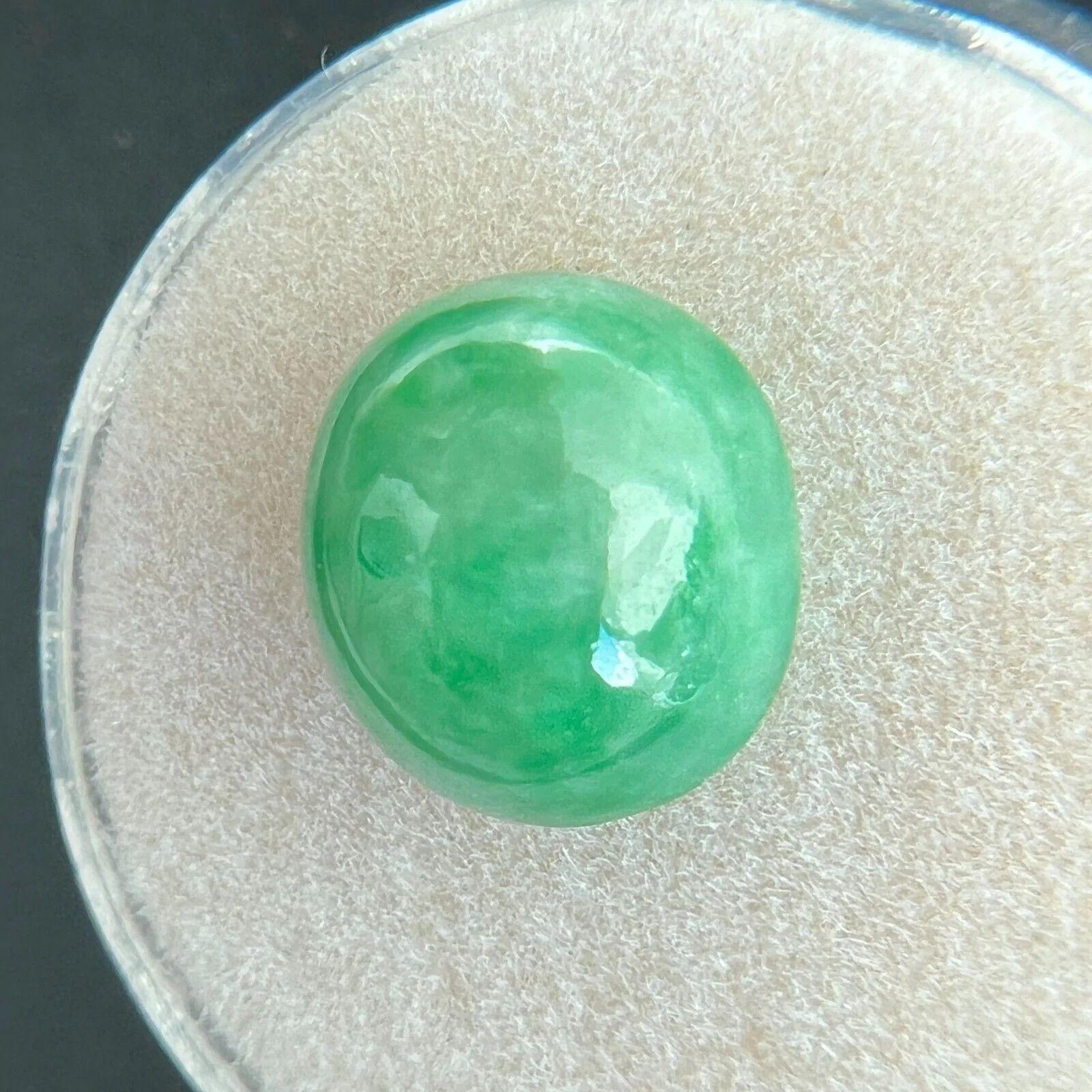 Oval Cut 7.30ct Rare Jadeite Jade IGI Certified ‘A’ Grade Green Oval Cabochon Blister Gem For Sale
