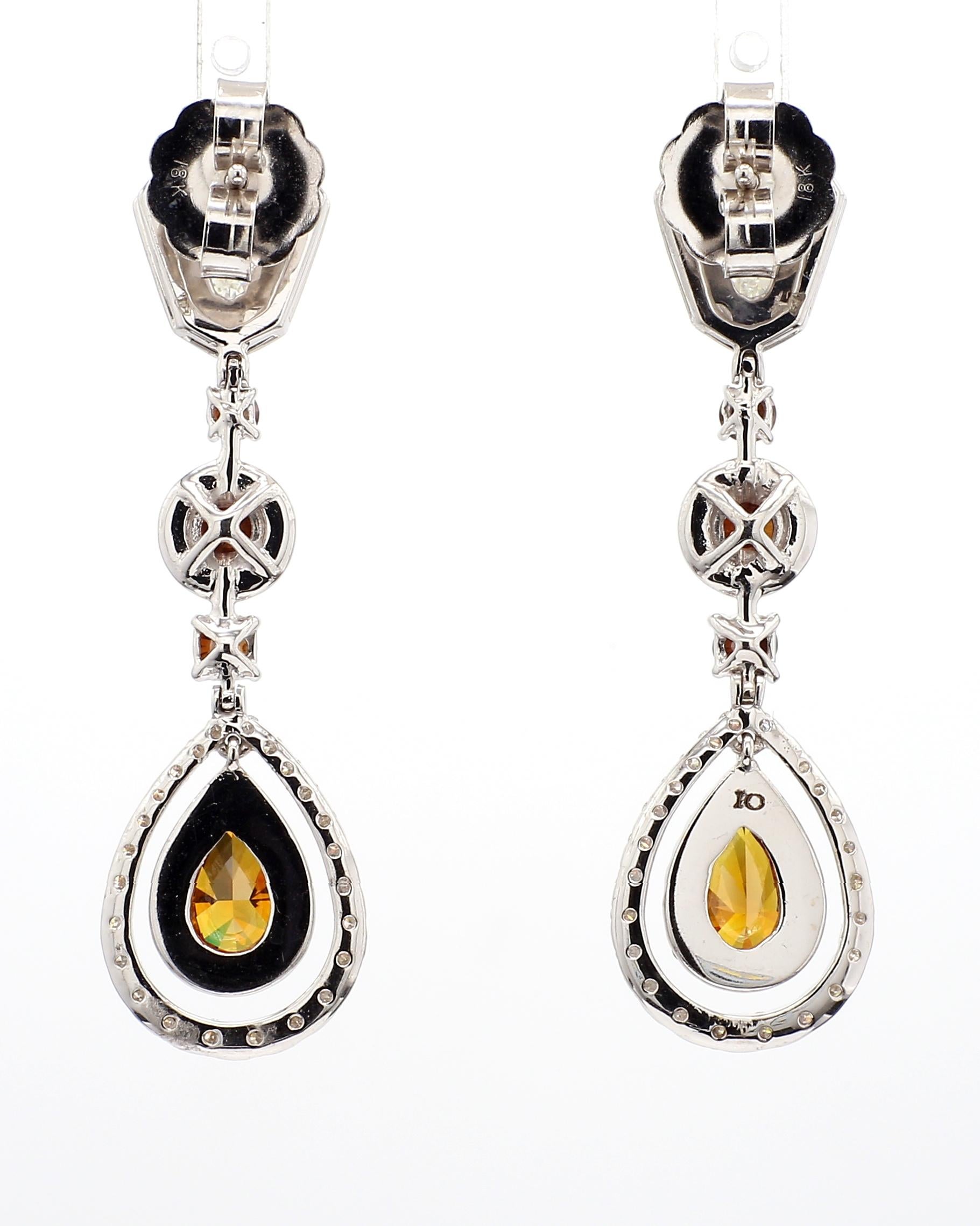 Women's 7.31 Carat Brown And White Diamond Teardrop Earrings Set in 18K White Gold. For Sale