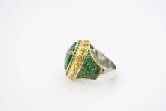 7.31 Carat Fluorite Cocktail Gold Ring Tsavorite Yellow Sapphire