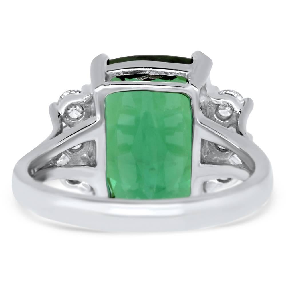Contemporary 7.31 Carat Green Tourmaline and White Diamond Engagement Ring 14K White Gold For Sale